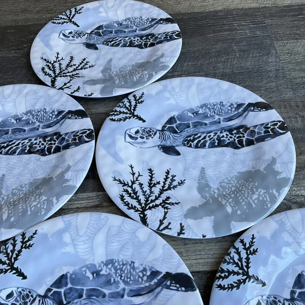 Marine Sea Turtle Melamine Dinner Plate Set 8- 11